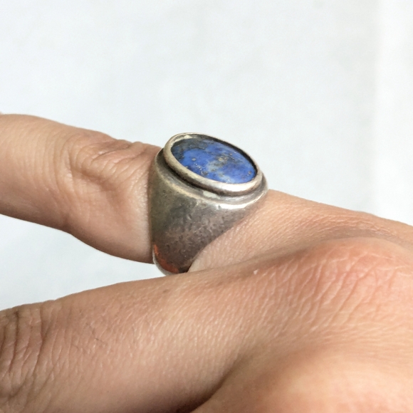 Vintage Sterling Silver Ring Lapis Lazuli Oval Cabochon Size 8.25 Blue - Picture 13 of 13